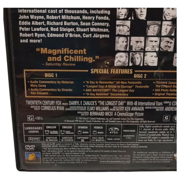 The Longest Day Vintage 1990 DVD Cinema Classics Collection Entertainment - Picture 6 of 12